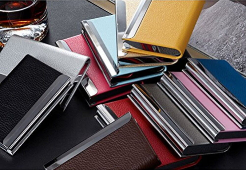 PU Leather Metal Business Card Holder - Sleek Pocket ID Credit Card Case Wallet