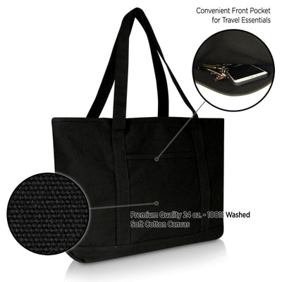 Womens 23" Deluxe 24 Oz. Cotton Canvas Tote Bag Zippered in Black