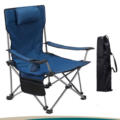 Oversized Camping Chair Outdoor Heavy Duty Folding Chair W/ Cup Holder & Pillow