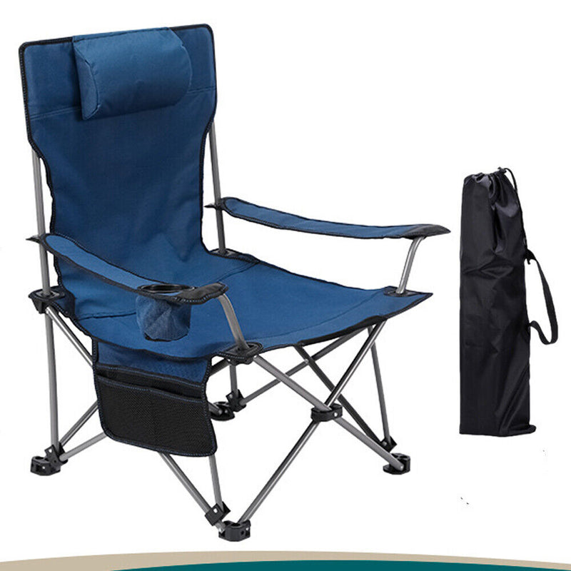 Oversized Camping Chair Outdoor Heavy Duty Folding Chair W/ Cup Holder & Pillow