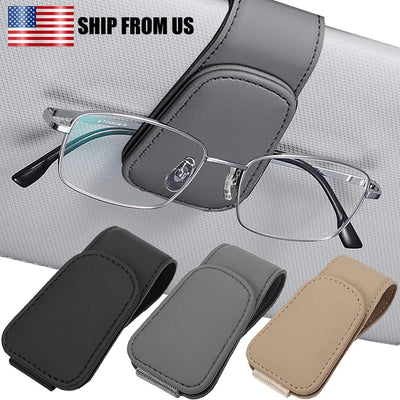 Car Magnetic Leather Sunglasses Holder for Car Sun Visor Eyeglass Hanger Clip US
