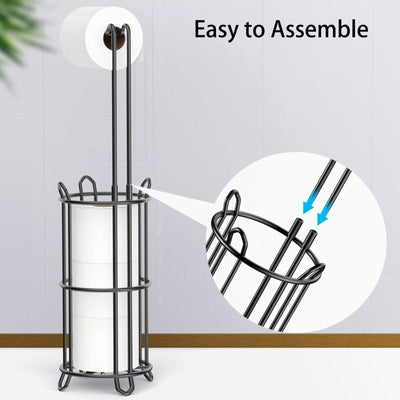 Freestanding Bathroom Toilet Paper Holder Stand & Dispenser Storage Black