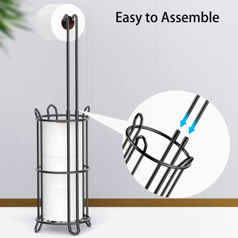 Freestanding Bathroom Toilet Paper Holder Stand & Dispenser Storage Black