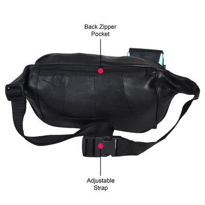 New Black Pure Leather Fanny Pack Waist Bag Adjustable Travel Pouch Cell Phone