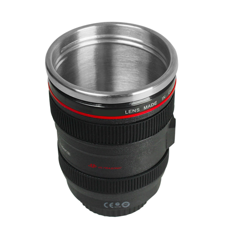 Stainless Steel Camera Lens Cup Canon Camera Lens Coffee Travel Mug with Holder