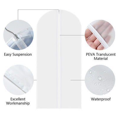 5 Pcs Garment Bag Travel Suit Dress Storage Clear Cover Full Zipper Coat Carrier