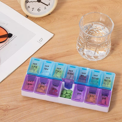 2Pcs Weekly Pill Box Organizer 7 Day AMPM Organizer Case Medicine Removable Pill