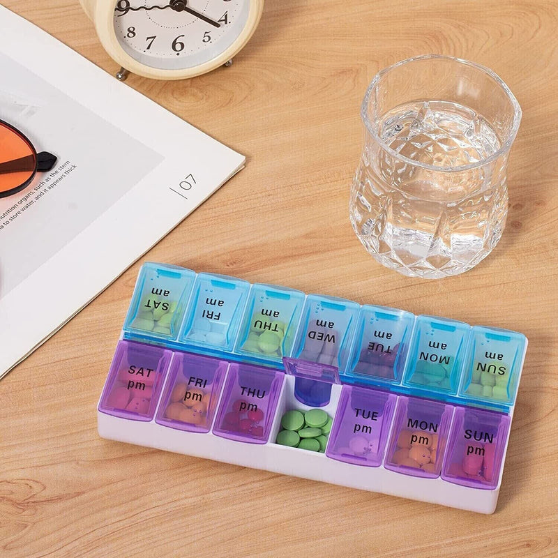 2Pcs Weekly Pill Box Organizer 7 Day AMPM Organizer Case Medicine Removable Pill