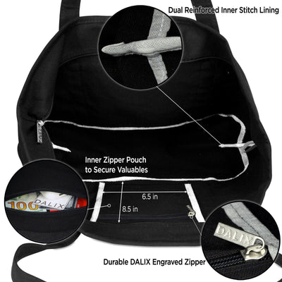 Womens 23" Deluxe 24 Oz. Cotton Canvas Tote Bag Zippered in Black