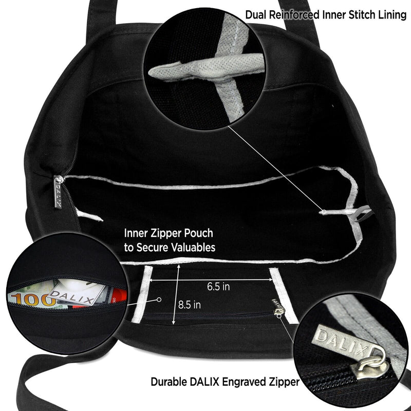 Womens 23" Deluxe 24 Oz. Cotton Canvas Tote Bag Zippered in Black