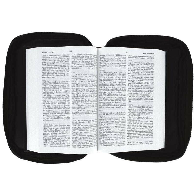 Bible Cover Black Leather Large Holy Good Book Case Cross Zipper Pockets Holder