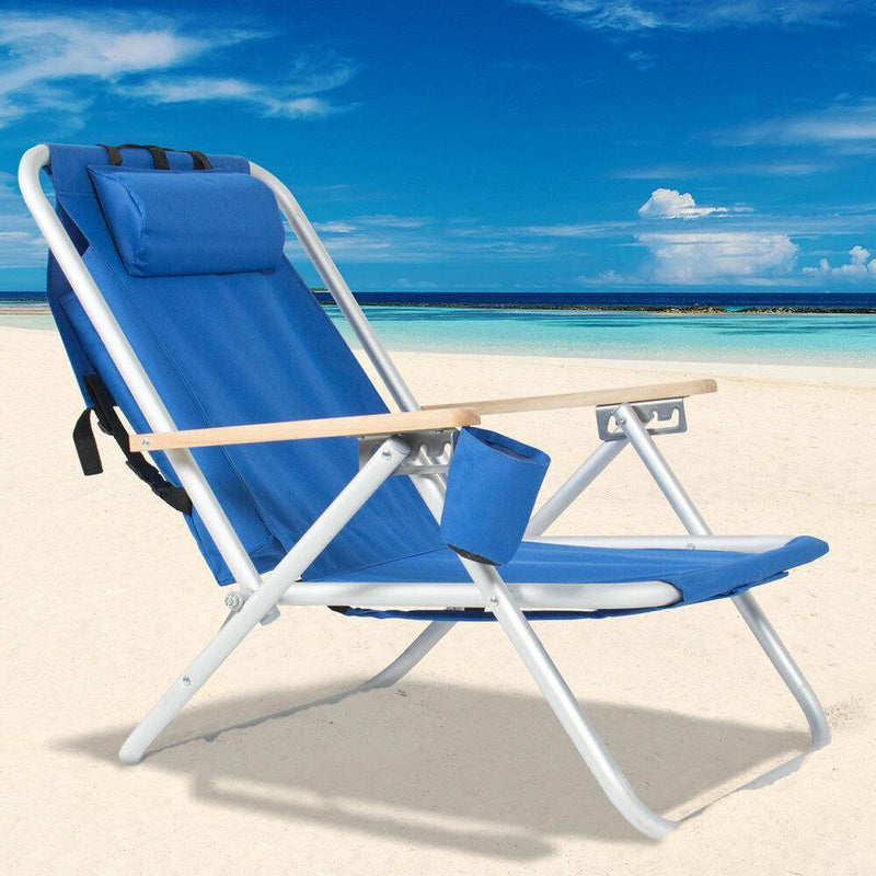 Beach Chair Folding Portable Chair Blue Solid Construction with Cup Holder