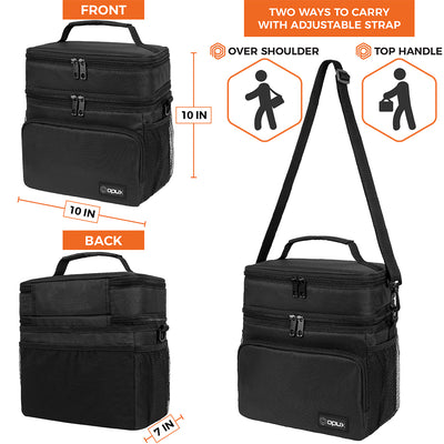 Double Deck Lunch Bag Dual Compartment for Women Men Work Office Insulated Box