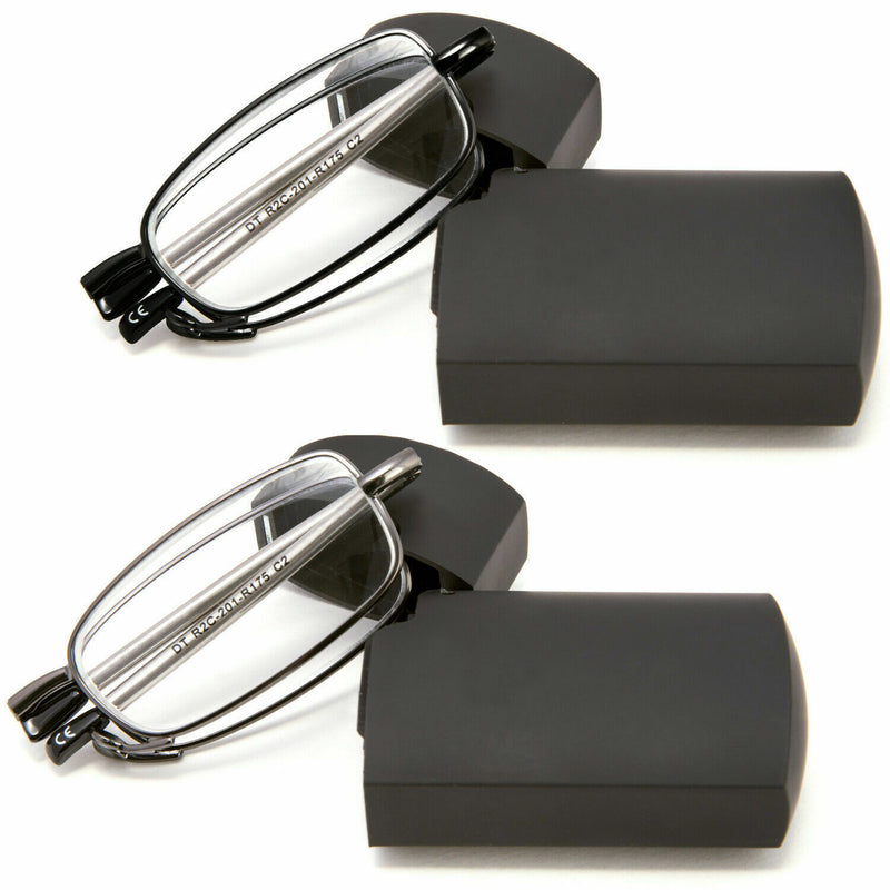 Metal Compact Folding Anti-Blue Light Reading Glasses with Carrying Case