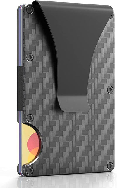 Men's Card Holder RFID Blocking Slim Money Clip Wallet Thin Carbon Fiber with Metal Clip