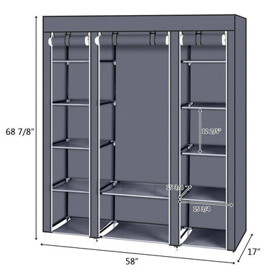 Portable Closet Wardrobe Clothes Rack Storage Organizer Shelf Water-Proof Fabric