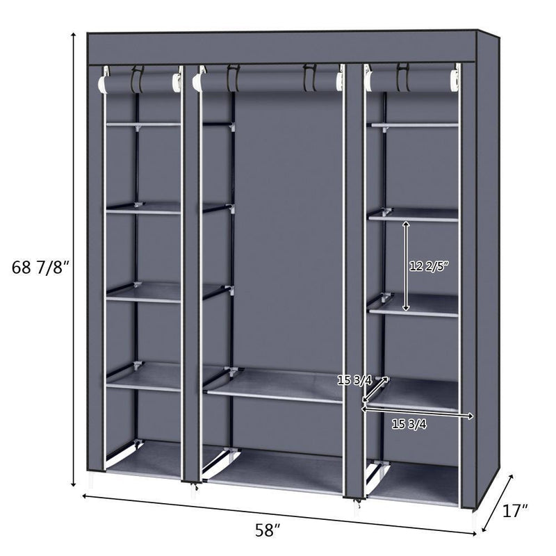 Portable Closet Wardrobe Clothes Rack Storage Organizer Shelf Water-Proof Fabric