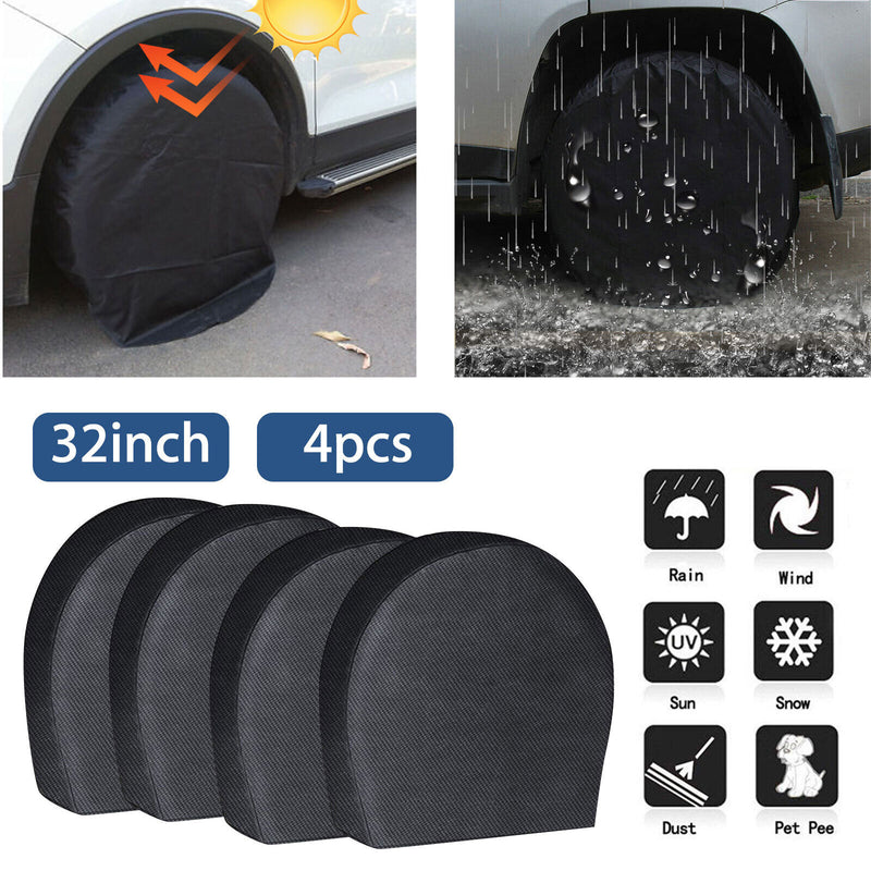 4PCS Waterproof Tire Covers Wheel & Tyre RV Trailer Camper Sun Protector 30"-32"