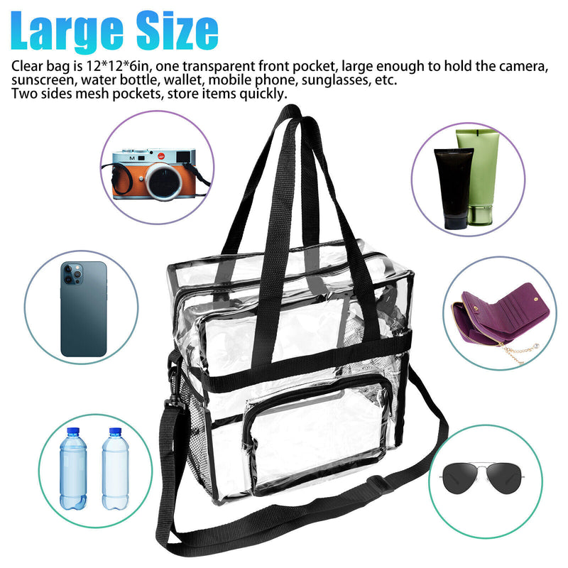 Clear PVC Tote Pack Bag Handbag Zip Purse Stadium Transparent Security Approved