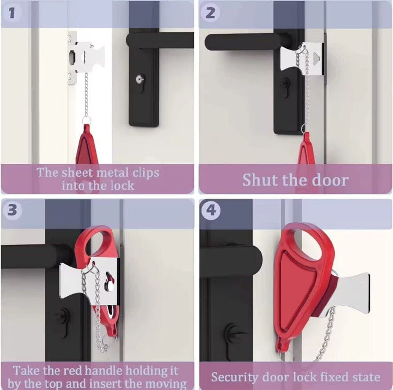 2 Portable Door Lock, Home Security Travel Lock, Safety & Privacy Lockdown Lock