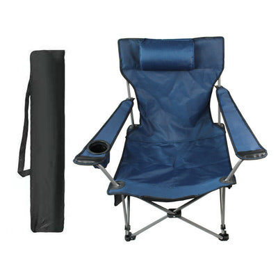 Oversized Camping Chair Outdoor Heavy Duty Folding Chair W/ Cup Holder & Pillow