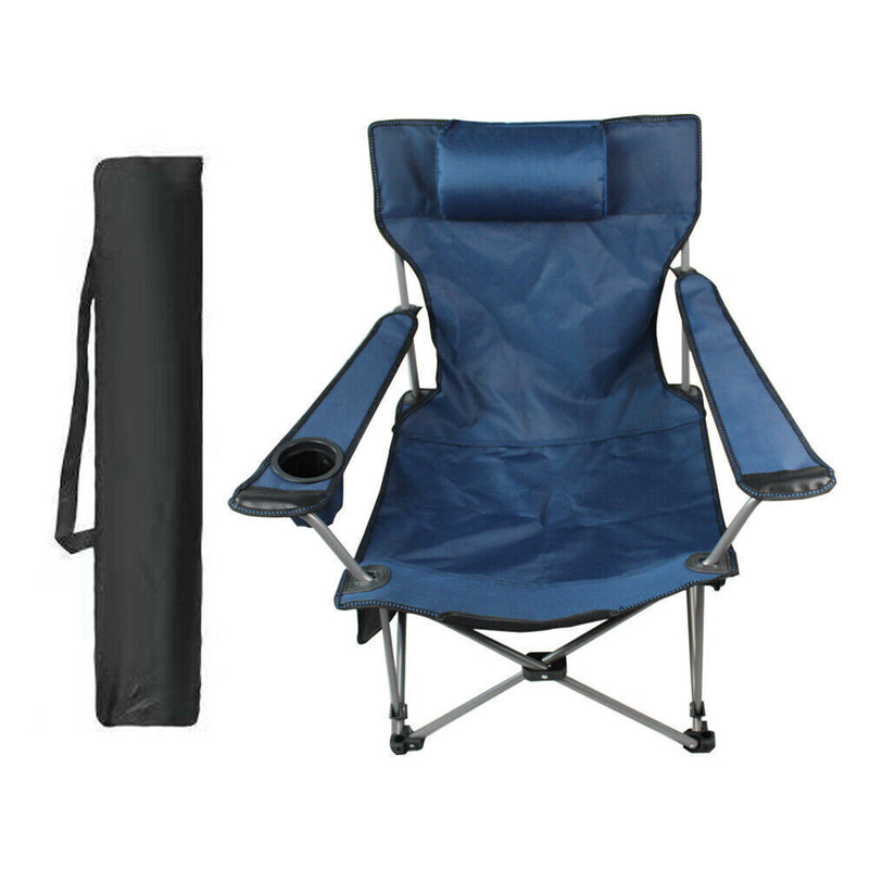 Oversized Camping Chair Outdoor Heavy Duty Folding Chair W/ Cup Holder & Pillow
