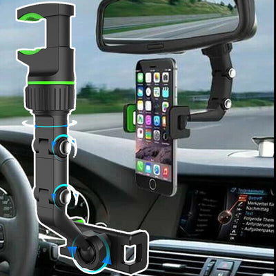360° Car Phone Holder Rotatable and Retractable Rearview Mirror Universal Mount