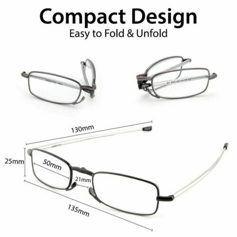 Metal Compact Folding Anti-Blue Light Reading Glasses with Carrying Case
