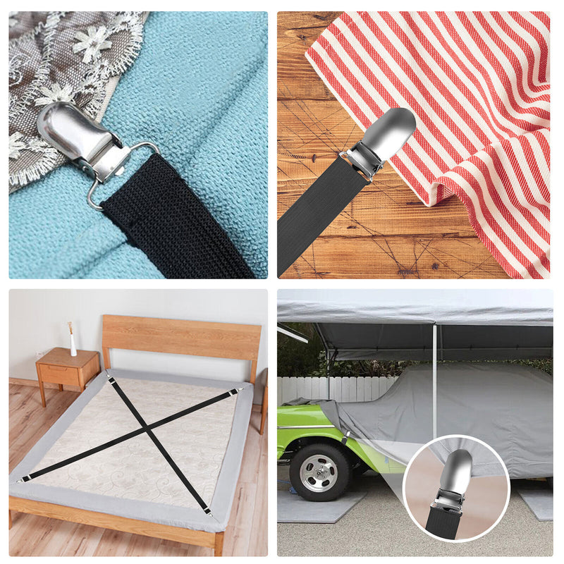 2X Bed Sheet Fastener Adjustable Elastic Suspenders Straps Covers Clips Gripper