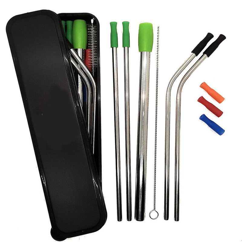Reusable Stainless Steel Drinking Straws Set with Silicon Tips and Travel Case