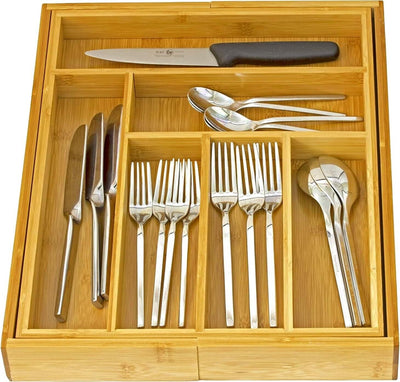 Expandable Cutlery Flatware Drawer Utensil Tray Kitchen Organizer Storage Bamboo
