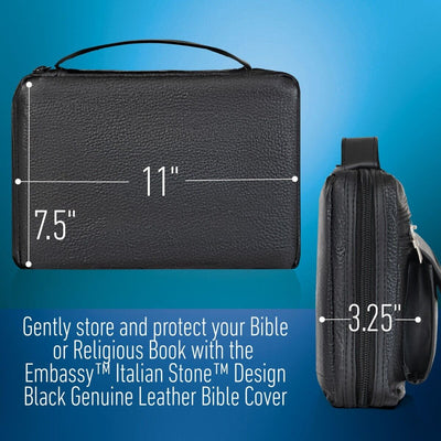 Bible Cover Black Leather Large Holy Good Book Case Cross Zipper Pockets Holder