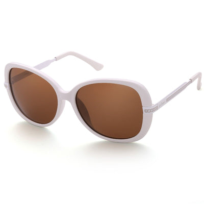 Oversized Metal Polarized Women Sunglasses Shades White Frame (Brown Lens)