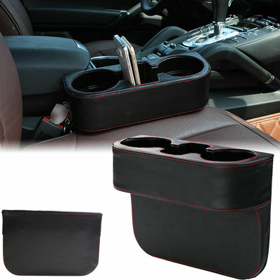 Black Leather Seat Seam Cups Drink Bottle Storage Organizer Holder Mount Stand