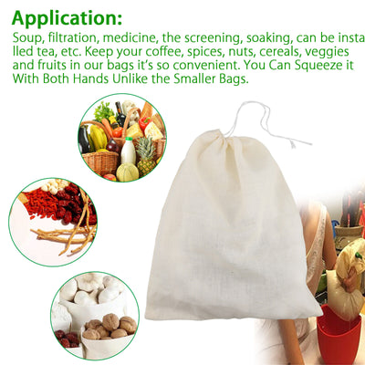 3PCS Organic Cotton Nut Milk Bag Reusable Food Strainer Brew Coffee Cheese Cloth