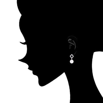 18K White Gold Plated Cubic Zirconia Clover Drop Earrings (10-10.5 Mm)