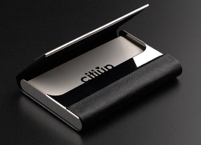 Metal PU Leather Pocket Card Holder - Slim Business ID Credit Card Case Wallet