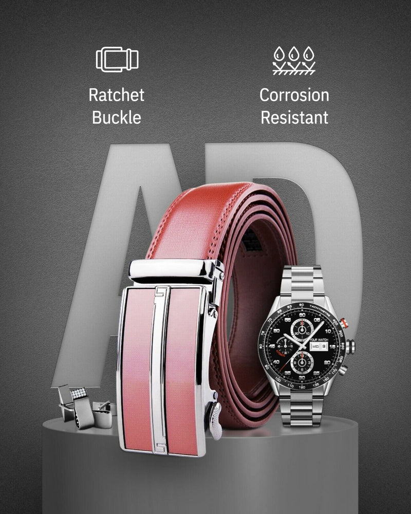 Microfiber Leather Mens Ratchet Belt Belts for Men Adjustable Automatic Buckle