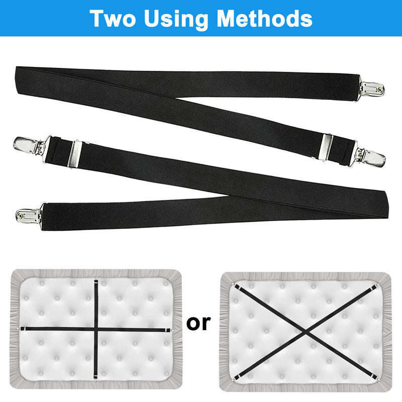 2X Bed Sheet Fastener Adjustable Elastic Suspenders Straps Covers Clips Gripper