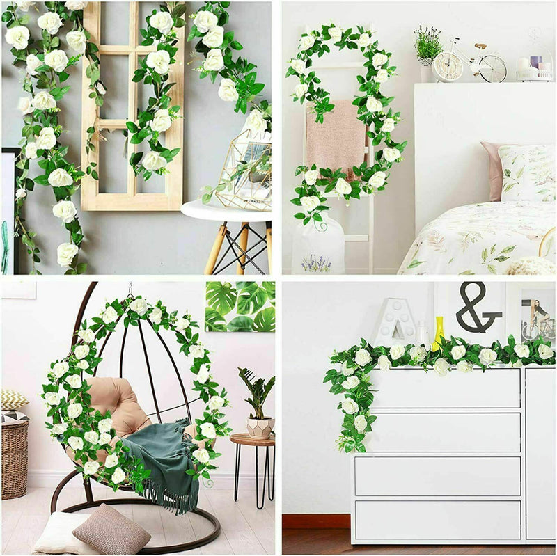 6Pcs Garland Wall Silk Artificial Hanging Rose Flowers Vine Wedding Decor 7.5 Ft