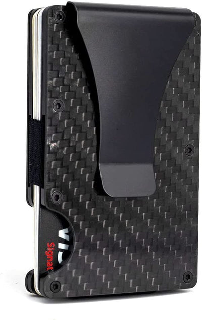 Men's Card Holder RFID Blocking Slim Money Clip Wallet Thin Carbon Fiber with Metal Clip
