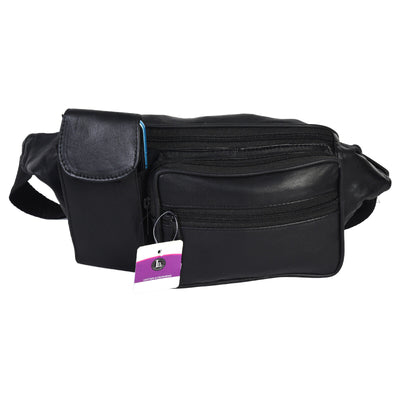New Black Pure Leather Fanny Pack Waist Bag Adjustable Travel Pouch Cell Phone