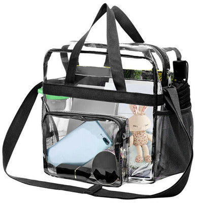 Clear PVC Tote Pack Bag Handbag Zip Purse Stadium Transparent Security Approved