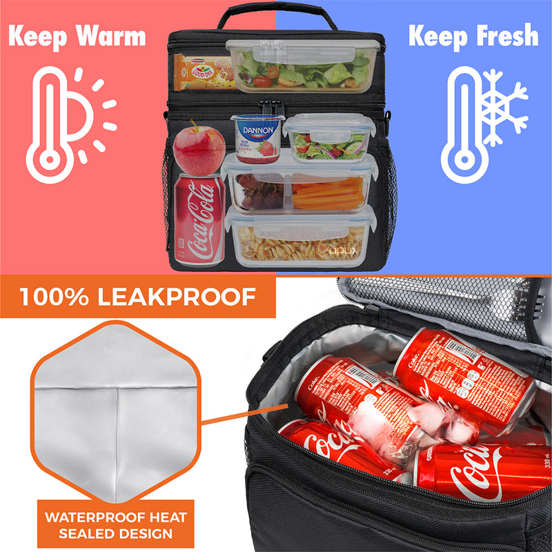 Double Deck Lunch Bag Dual Compartment for Women Men Work Office Insulated Box