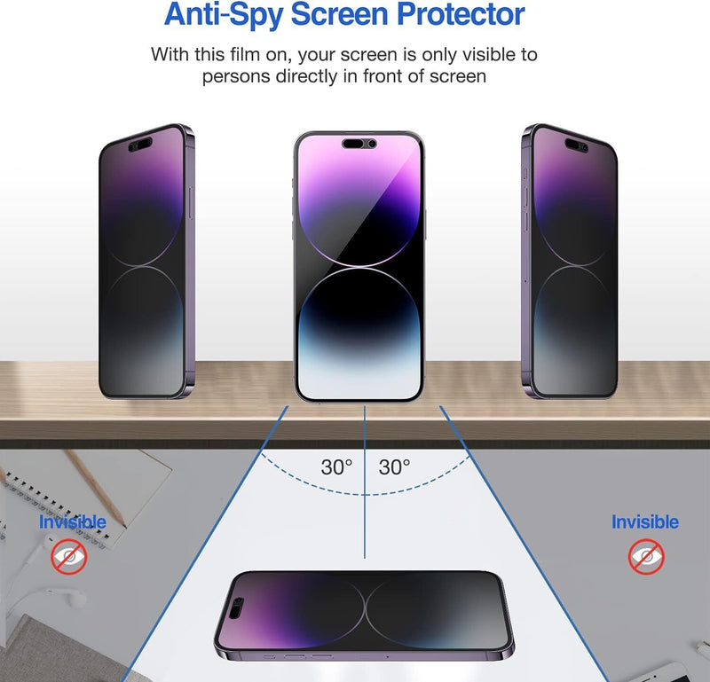3X For iPhone 15 Pro Max Anti Spy Privacy Tempered Glass Screen Protector