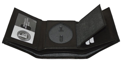 LEATHER BADGE ID HOLDER 'SHIELD' SHAPE TRIFOLD WALLET NEW BLACK VERY RARE WALLET