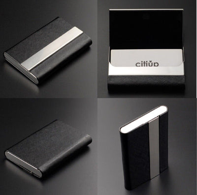 Metal PU Leather Pocket Card Holder - Slim Business ID Credit Card Case Wallet