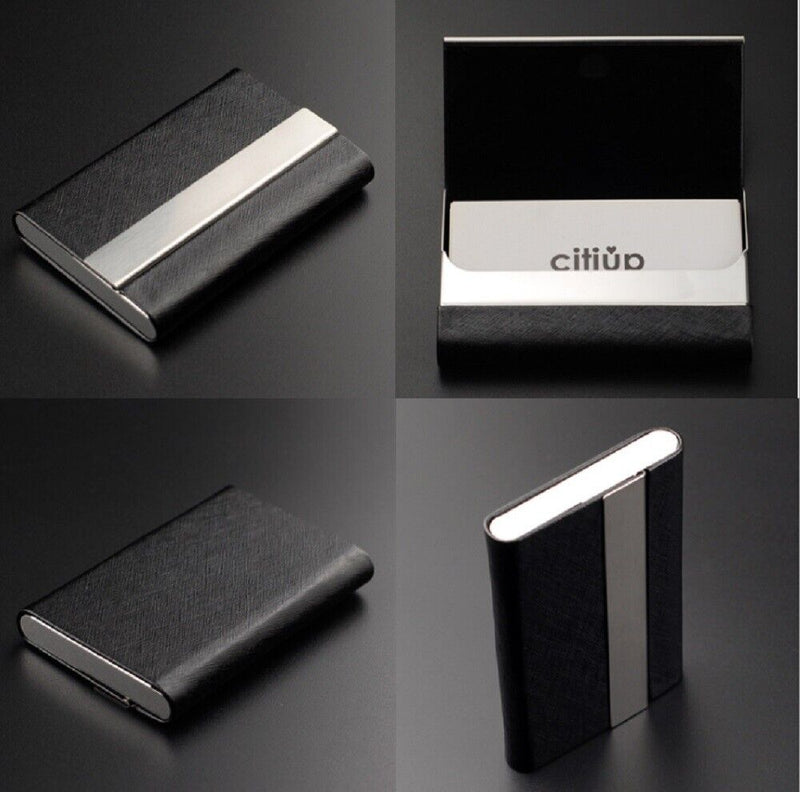 Metal PU Leather Pocket Card Holder - Slim Business ID Credit Card Case Wallet