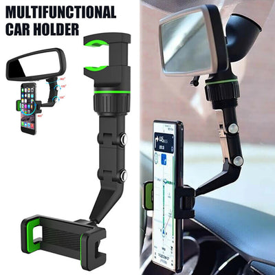 360° Car Phone Holder Rotatable and Retractable Rearview Mirror Universal Mount