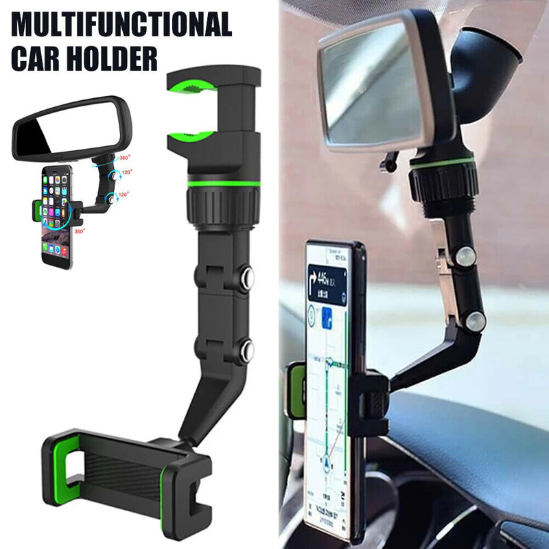360° Car Phone Holder Rotatable and Retractable Rearview Mirror Universal Mount